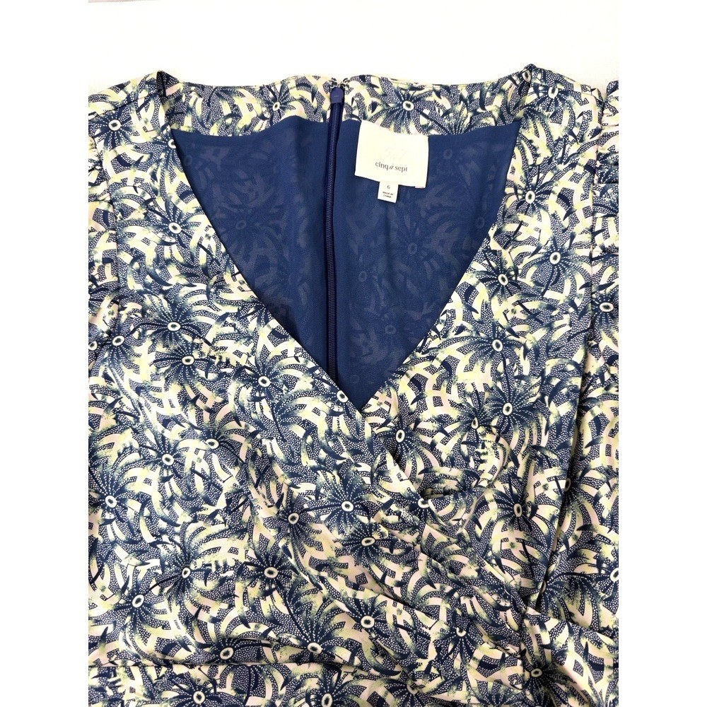 Cinq à Sept Lucinda Blue Green Ruffled Palm Floral Mini Dress Womens Size 6 - Picture 6 of 11